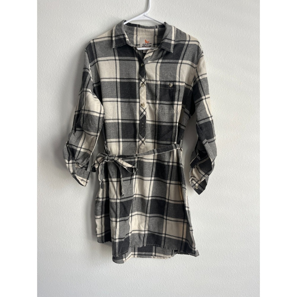 Field & Stream Shirt Dress Women XL Multicolor Plaid Flannel Button Front Belted